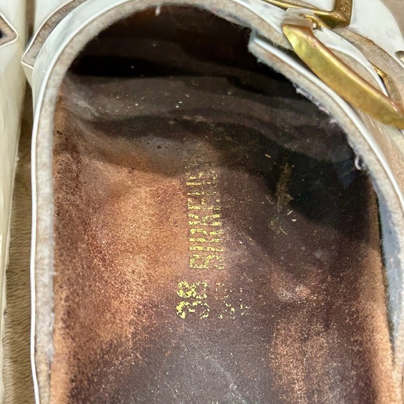Birkenstock Womens 38 / 7-7.5 Arizona Biko Flor Patent White Gold Buckle‎ - Picture 8 of 8